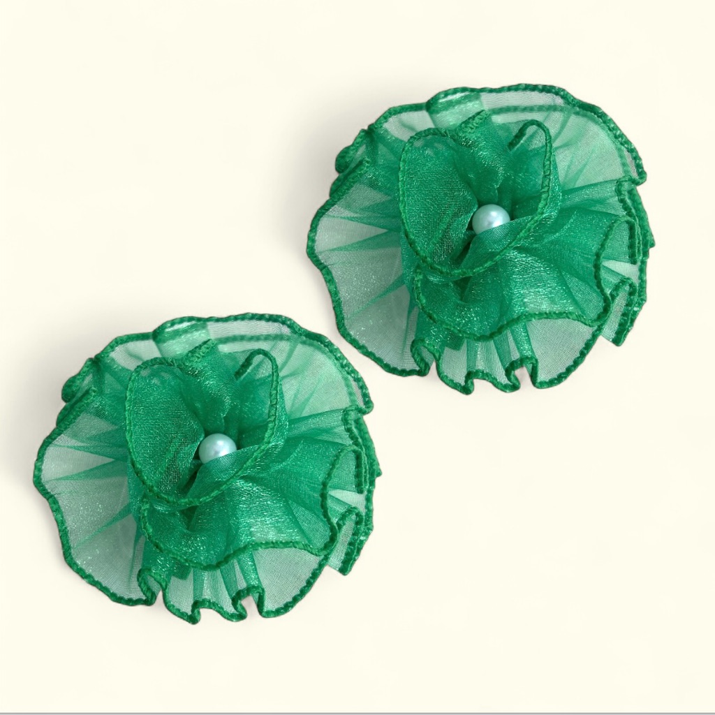 Green Floral Hair Clips For Little Girls.